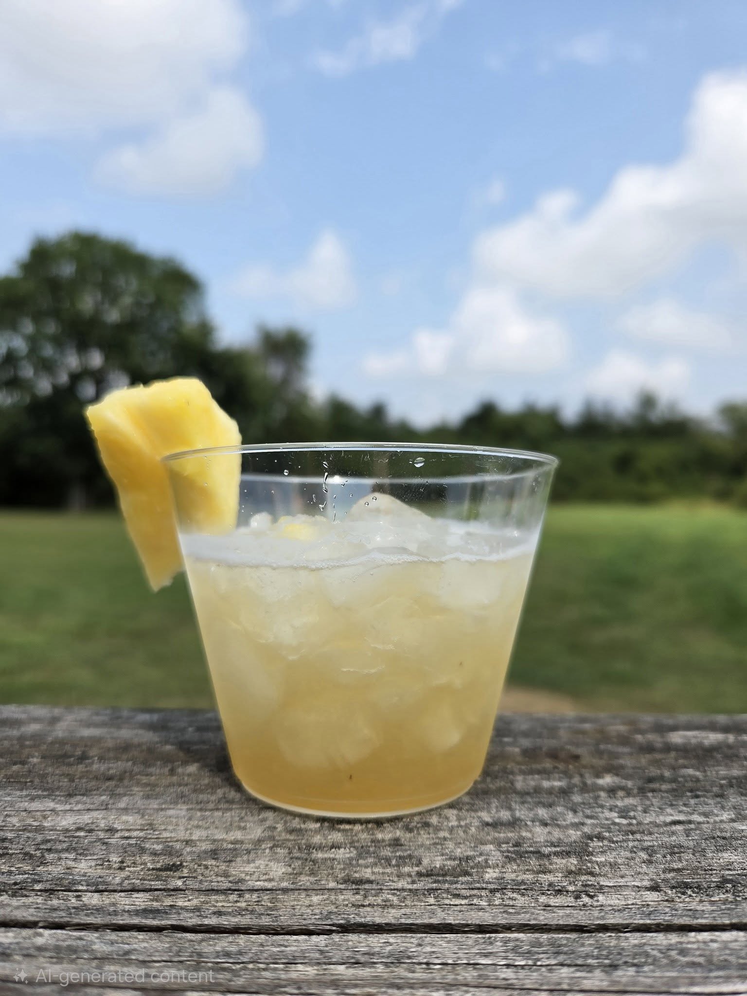 The Nutty Tropic, a pale gold drink over ice with a pineapple wedge
